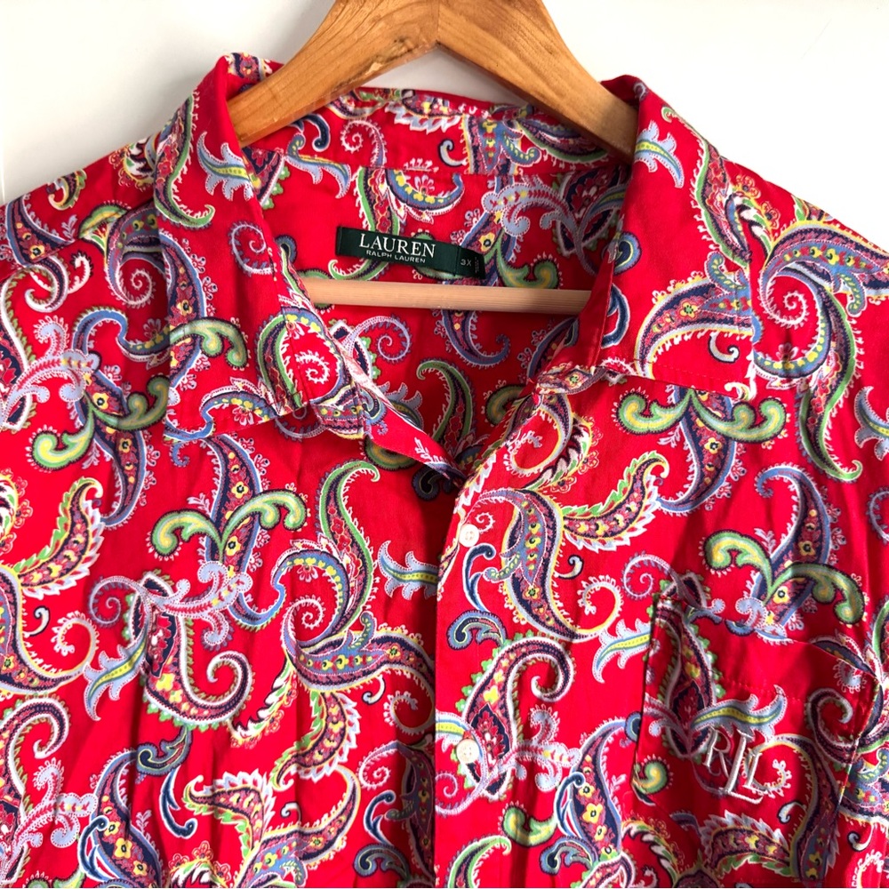 Ralph Lauren Red Paisley Long Sleeve Dress - Picture 2 of 8